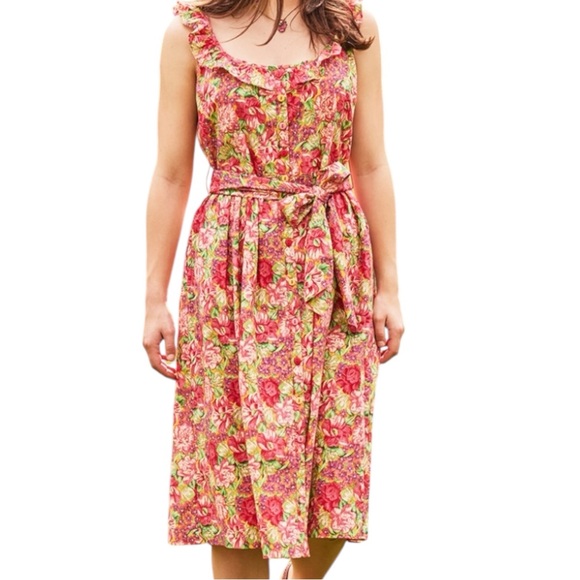 April Cornell Dresses & Skirts - April Cornell Pink and Green Floral Midi Cottagecore Dress